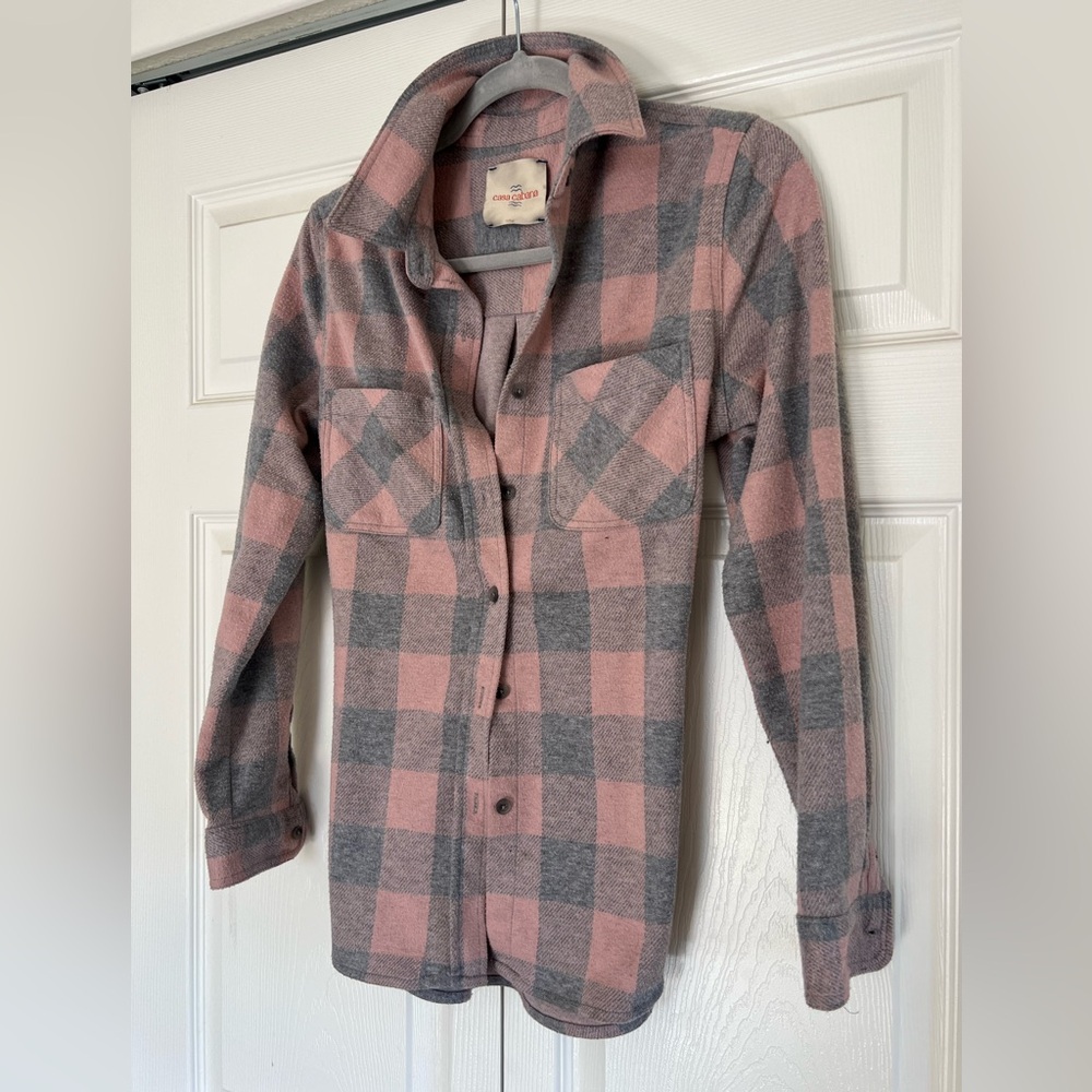 Casa Cabana Pink Gray Plaid Button-Up Shirt thick EXTREMELY WARM front pocket